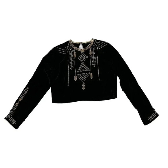 wishful Tops - Wishful Black Beaded Velour Cropped Top 8